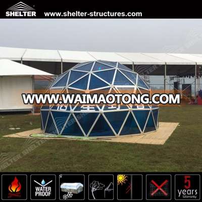 2017 Latest durable Semi- permanent building glass geodesic dome tent for hotel resort lounge room